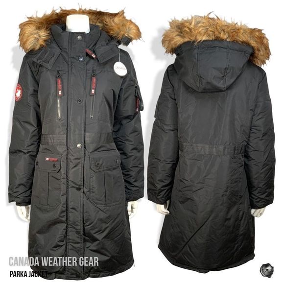 NWT CANADA WEATHER GEAR PARKA JACKET w/ REMOVABLE FAUX FUR TRIM IN BLACK - Picture 2 of 11